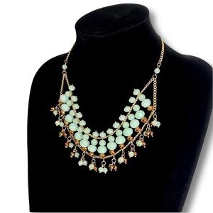 CHICO’s Mint & Iridescent Bronze Bead Layered Bib Necklace | NWOT